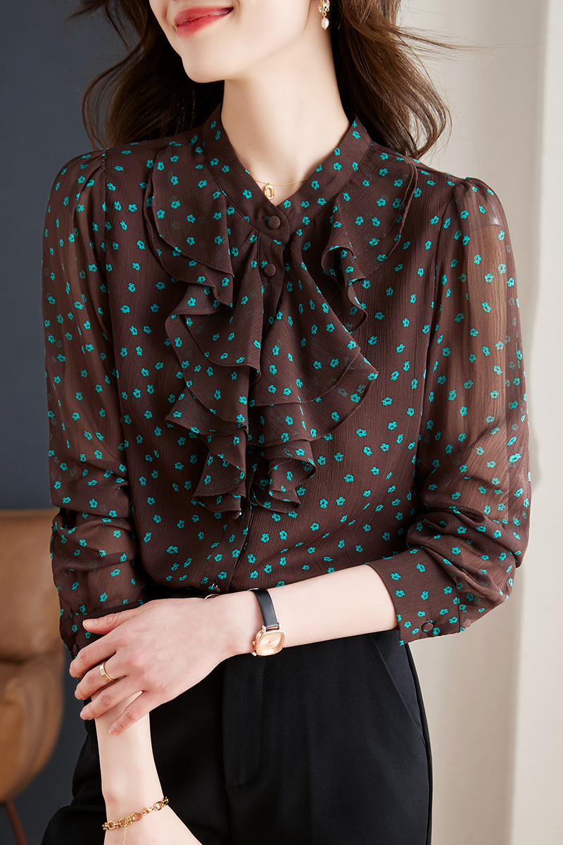 Lotus leaf polka dot retro tops romantic France style shirt