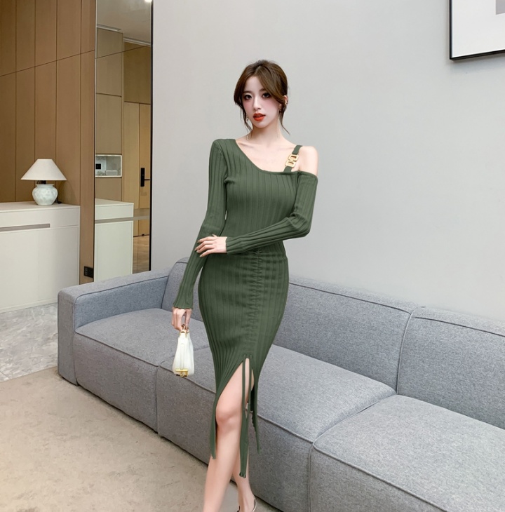 Drawstring dress knitted sweater dress for women