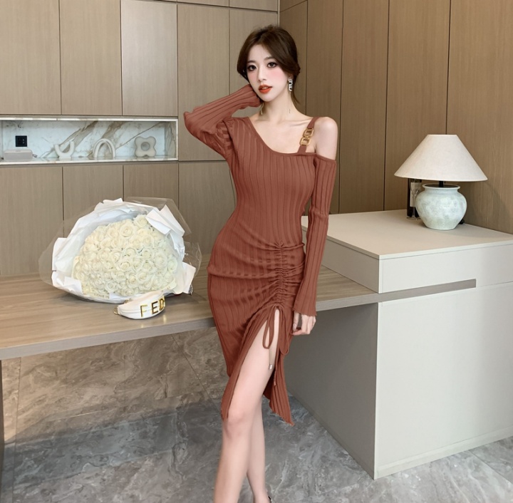 Drawstring dress knitted sweater dress for women