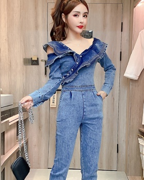 Washed long pants strapless jumpsuit