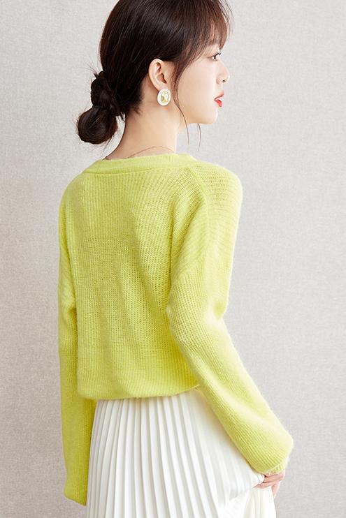 Fluorescent V-neck mohair thin coat autumn lazy sweater