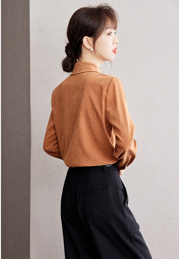 Autumn lapel shirt bow long sleeve tops for women