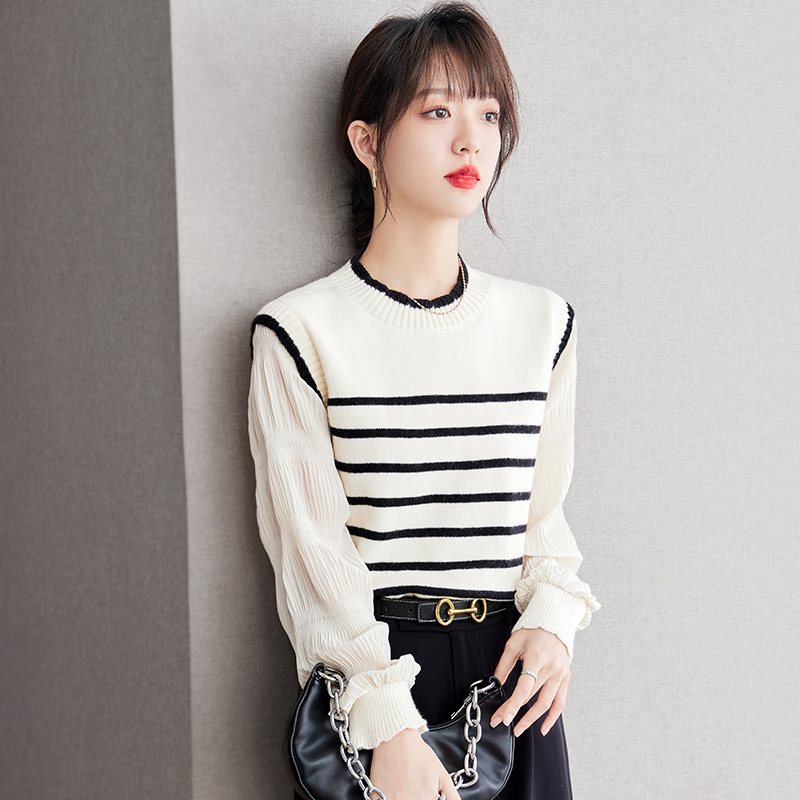 Stripe sweater mixed colors shirt for women