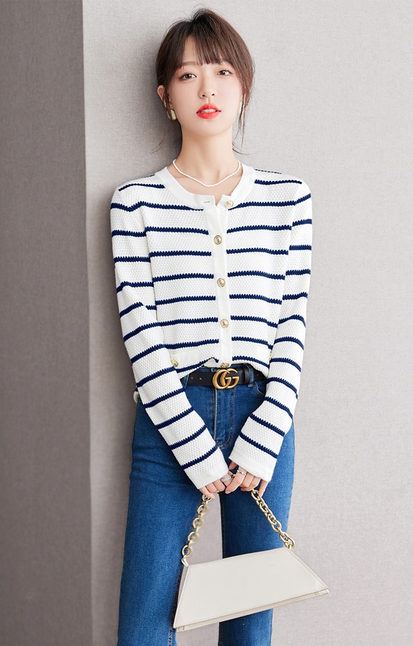 Fashion and elegant sweater stripe cardigan for women