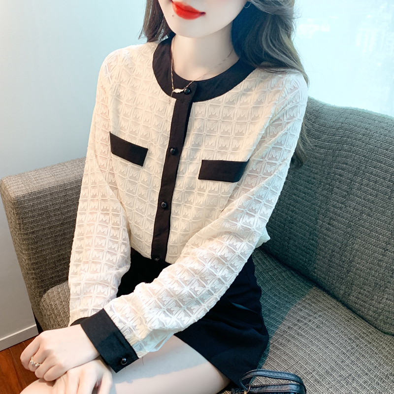 Lace fashion and elegant mixed colors hollow shirt