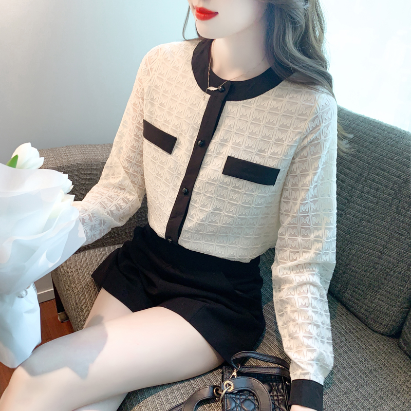 Lace fashion and elegant mixed colors hollow shirt