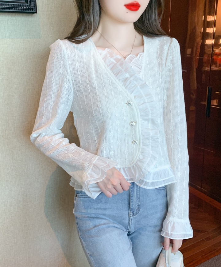 Long sleeve splice tops lace autumn small shirt
