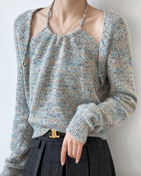 Korean style halter pullover Pseudo-two sweater