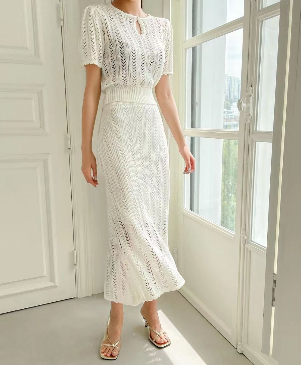 Fashion Korean style tops jacquard skirt a set