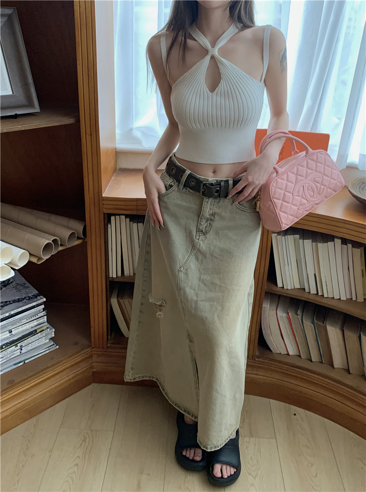 Hollow Korean style sling tops short wears outside vest