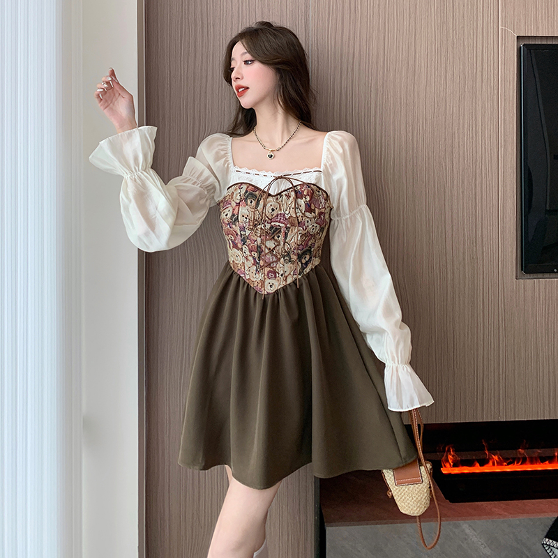 Autumn retro slim France style dress for women