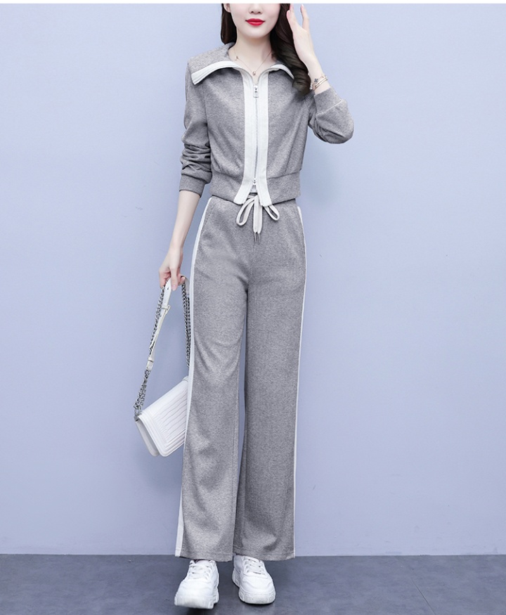 Spring and autumn coat sports wide leg pants a set