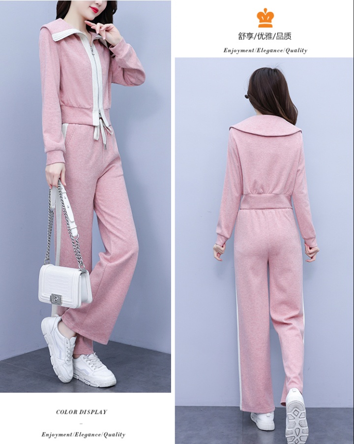 Spring and autumn coat sports wide leg pants a set