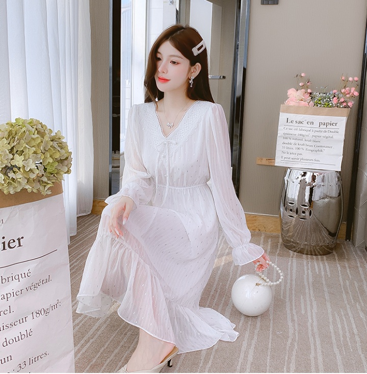Lady temperament long dress pinched waist France style dress