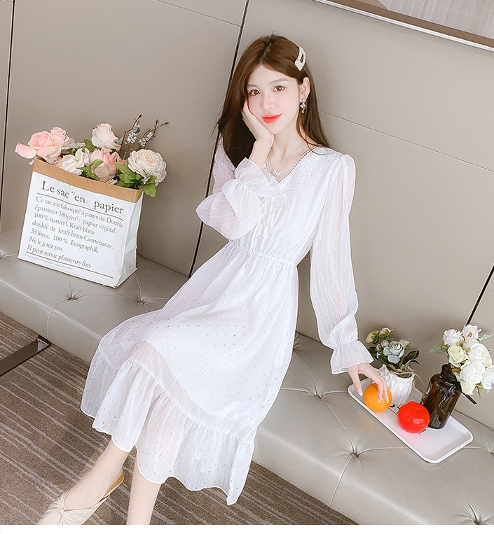 Lady temperament long dress pinched waist France style dress