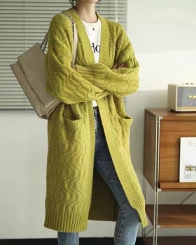 Twist knitted cardigan temperament long coat for women