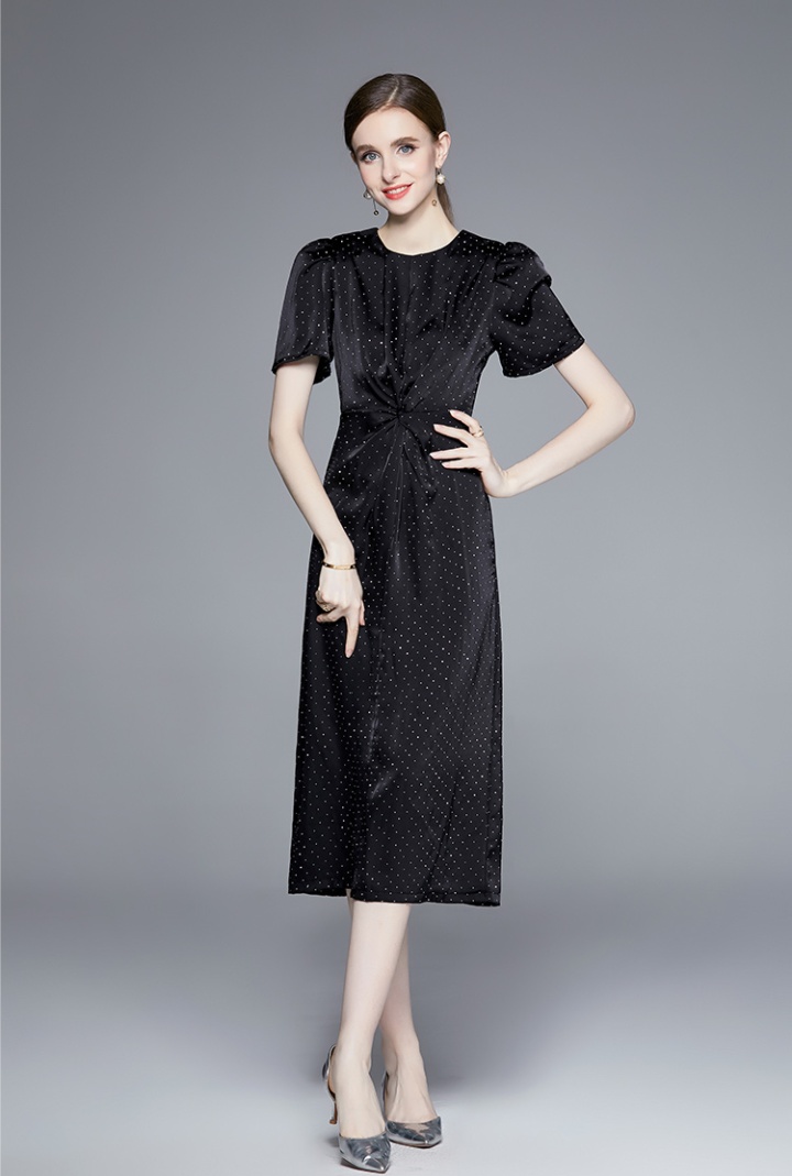 France style temperament starry rhinestone fold dress