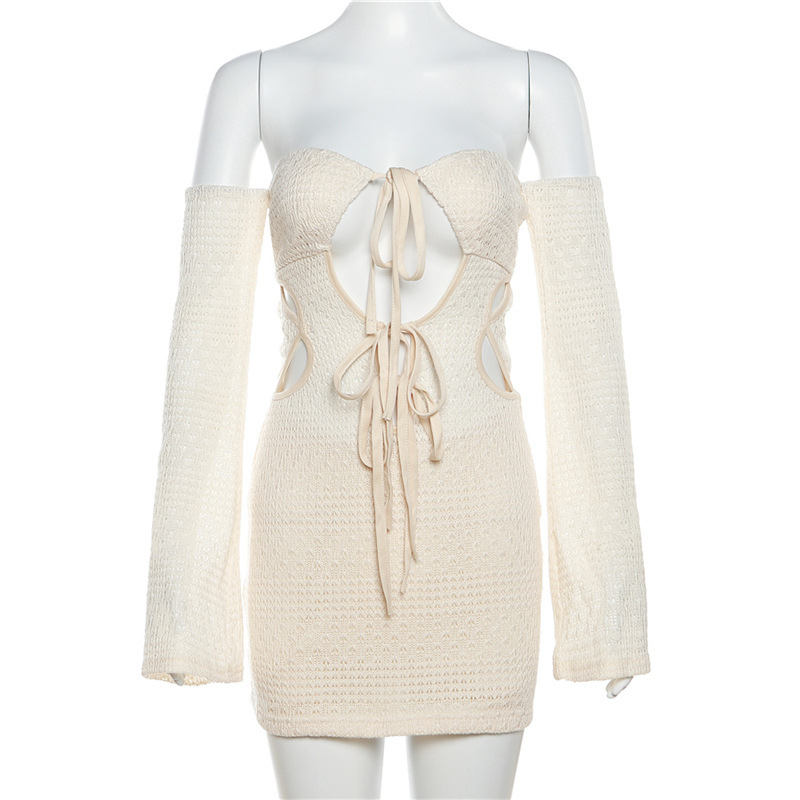 Autumn hollow knitted slim dress for women