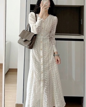 Retro white long dress long sleeve autumn dress for women