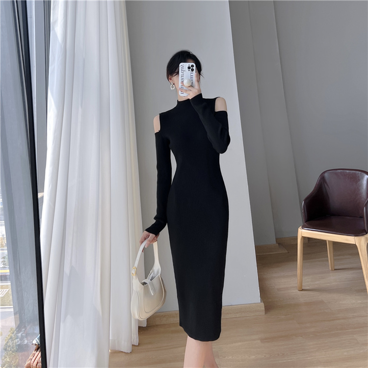 Exceed knee inside the ride dress bottoming sweater dress for women
