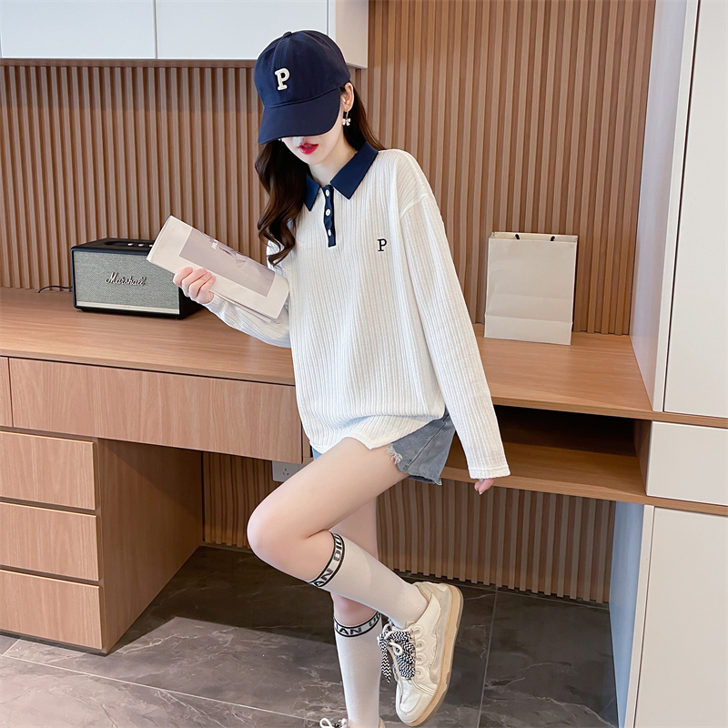 Jacquard split T-shirt bottoming Korean style hoodie for women