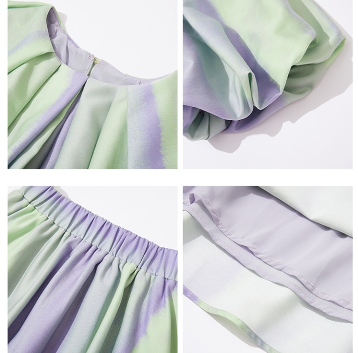 Printing seaside skirt round neck tops 2pcs set