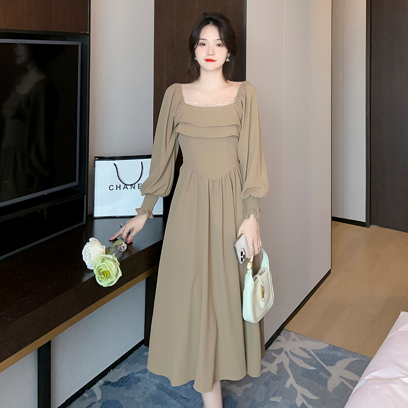 France style pure autumn elegant long sleeve dress for women