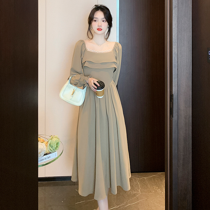 France style pure autumn elegant long sleeve dress for women