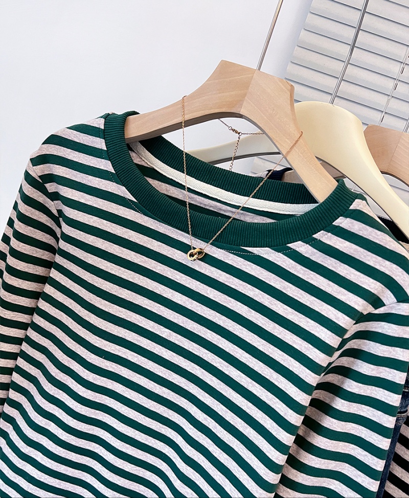 Stripe tops pure cotton bottoming shirt for women