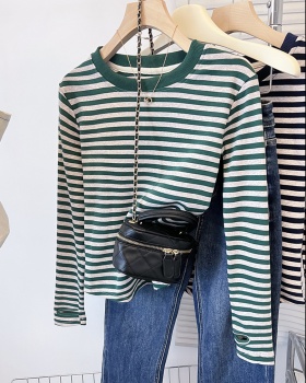 Stripe tops pure cotton bottoming shirt for women