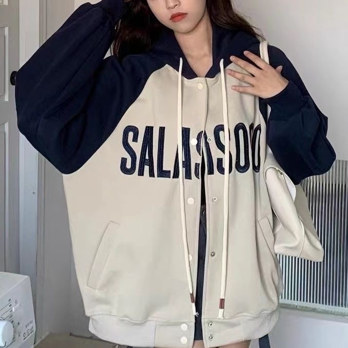 Letters loose Korean style hoodie retro fresh cardigan