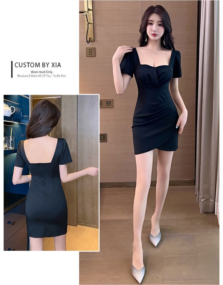 Package hip slim T-back pinched waist dress for women