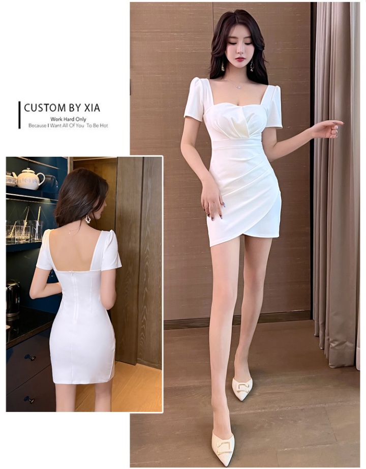 Package hip slim T-back pinched waist dress for women