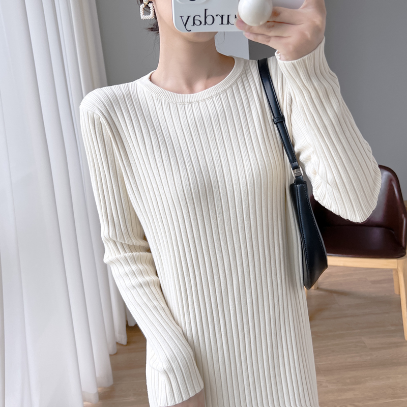 Round neck overcoat sweater dress for women