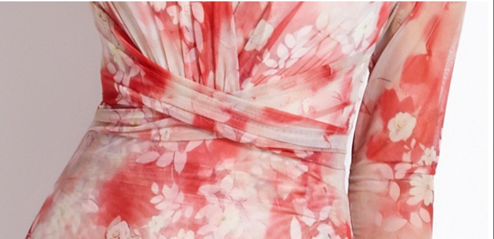 France style pink chiffon slim printing dress for women