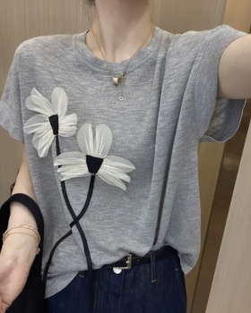 Slim bottoming sweater all-match flowers T-shirt
