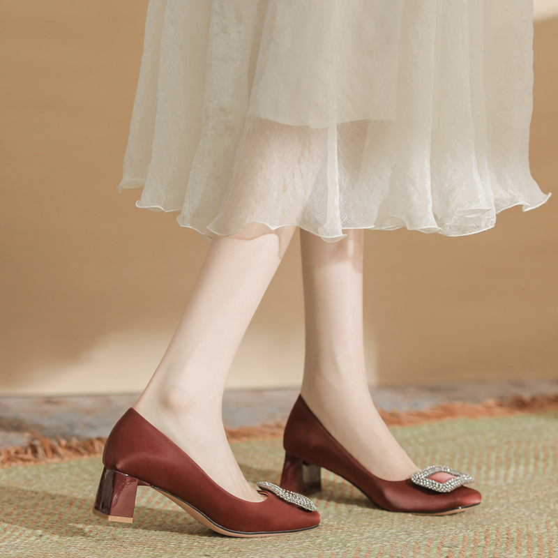 Temperament high-heeled shoes sheepskin shoes for women