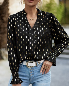 Autumn long sleeve shirt V-neck tops for women