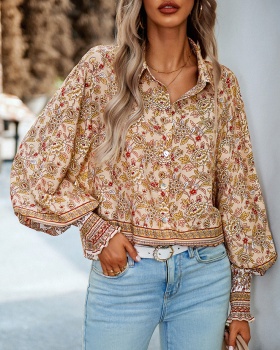 European style vacation shirt long sleeve tops for women