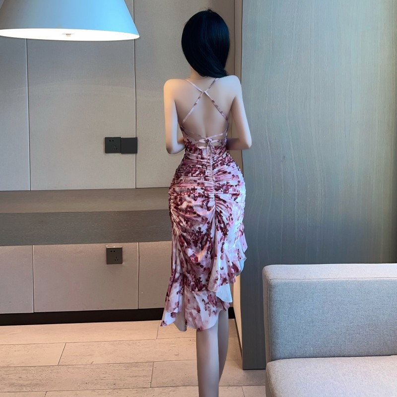 Elasticity irregular slim frenum V-neck sexy dress for women