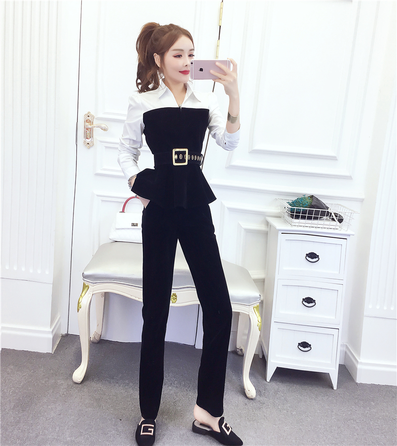 Autumn and winter tops Western style long pants a set