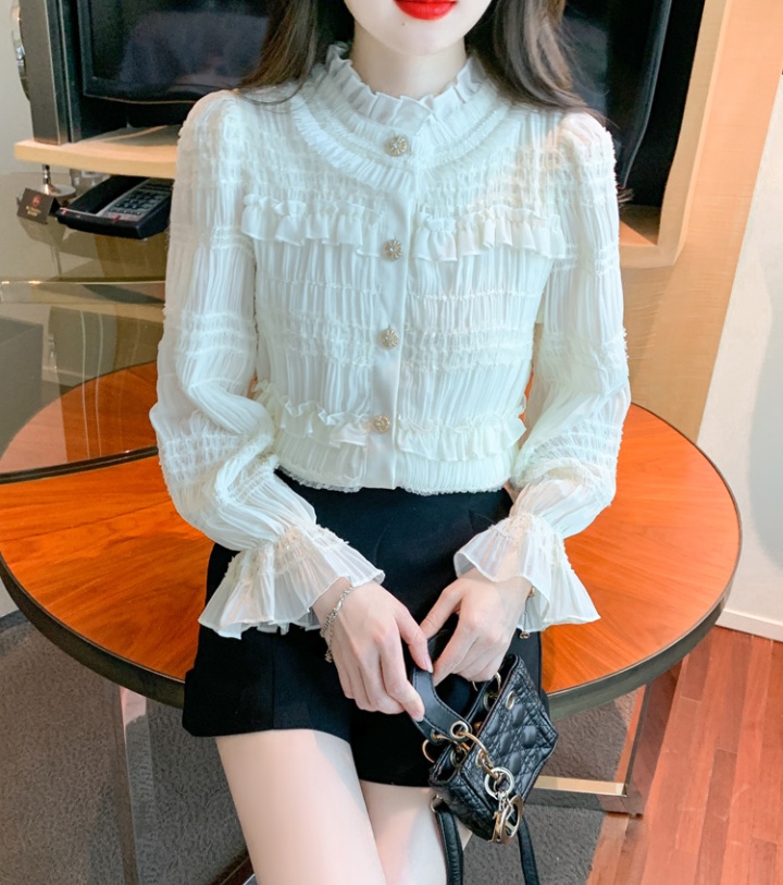 Trumpet sleeves shirts lace chiffon shirt for women