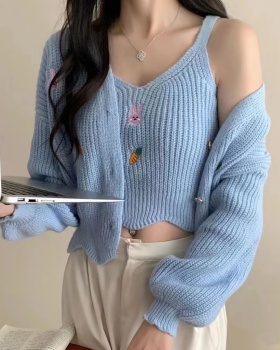 V-neck Korean style sweater long sleeve vest 2pcs set