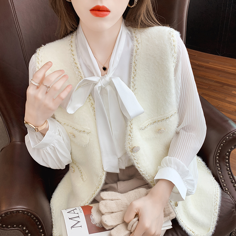 White winter mink velvet knitted coat for women