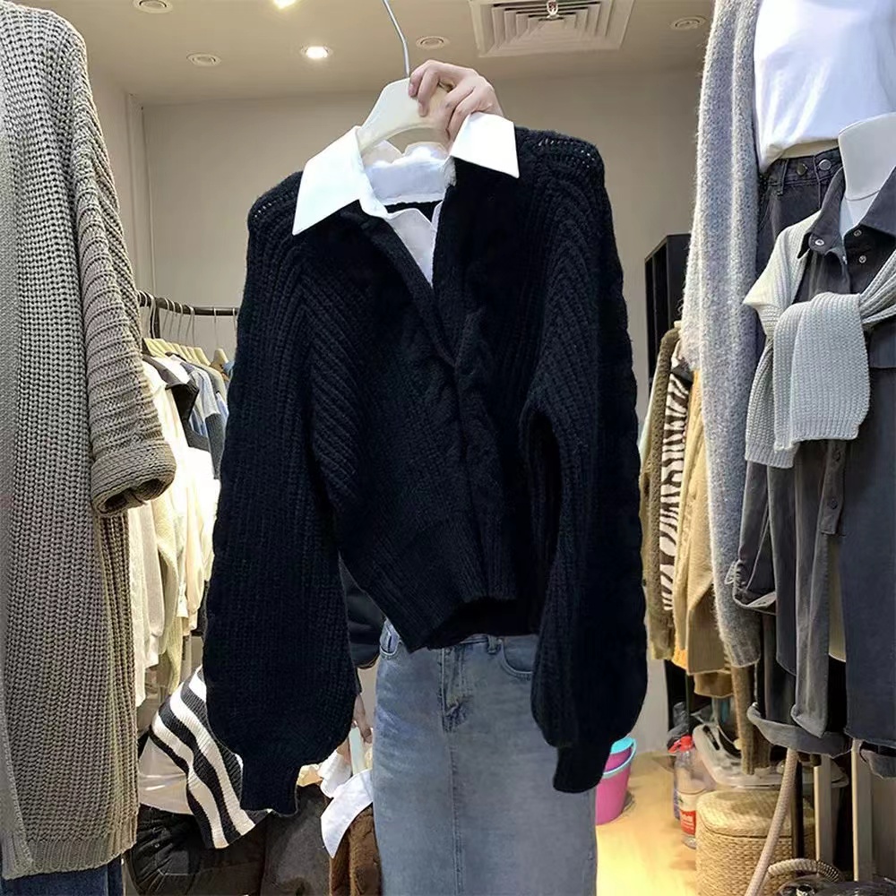 Niche Pseudo-two sweater lapel loose shirt for women