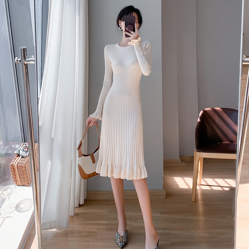 Knitted dress exceed knee sweater dress for women