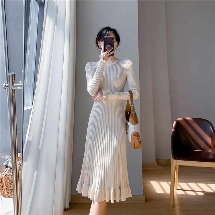 Knitted dress exceed knee sweater dress for women