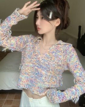 Korean style V-neck colors sweater short autumn tops