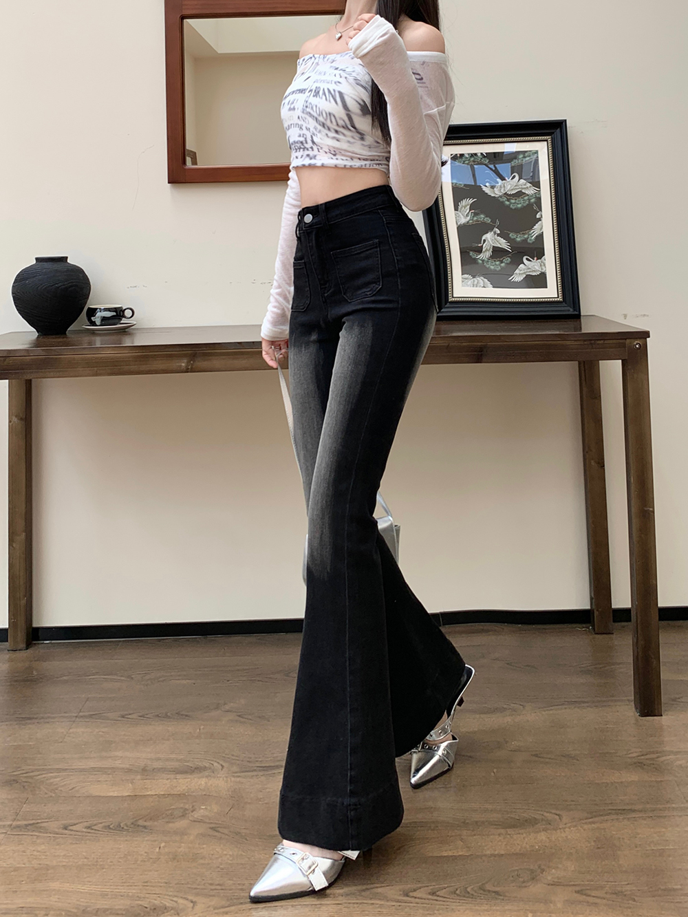 Autumn high waist elasticity jeans retro slim pants for women