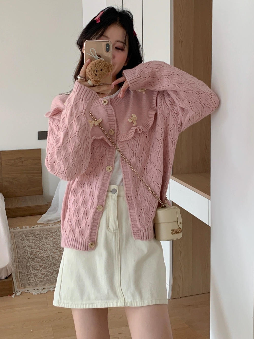 Knitted lazy tender all-match coat loose bow sweet sweater